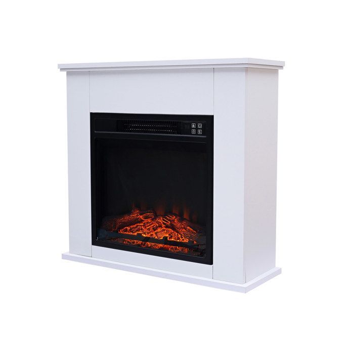 Chimenea eléctrica de pie de 2 kW en acero lacado blanco con mando a distancia.