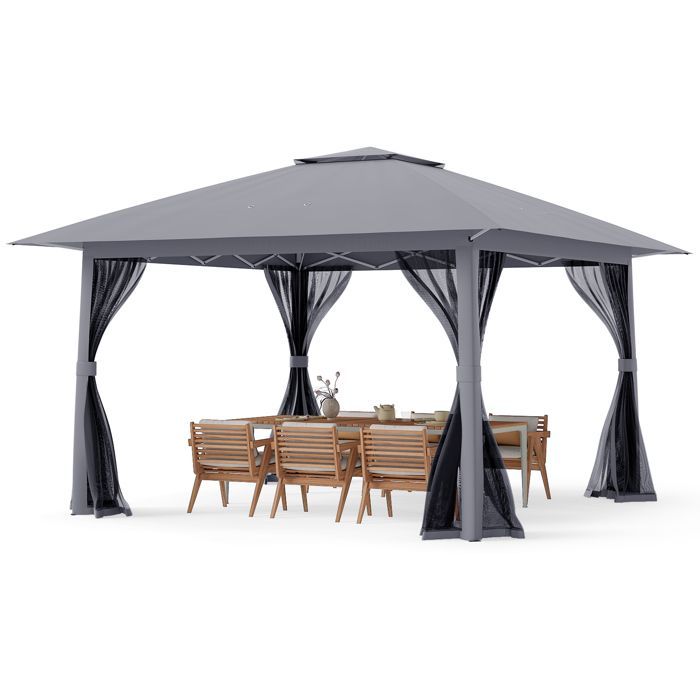 Tonnelle de Jardin Réception 394 x 394cm-COSTWAY- Pop-Up Hauteur Réglable à 3 niveaux -6 à 8 Personnes-Anti-UV Pliable pour Fête
