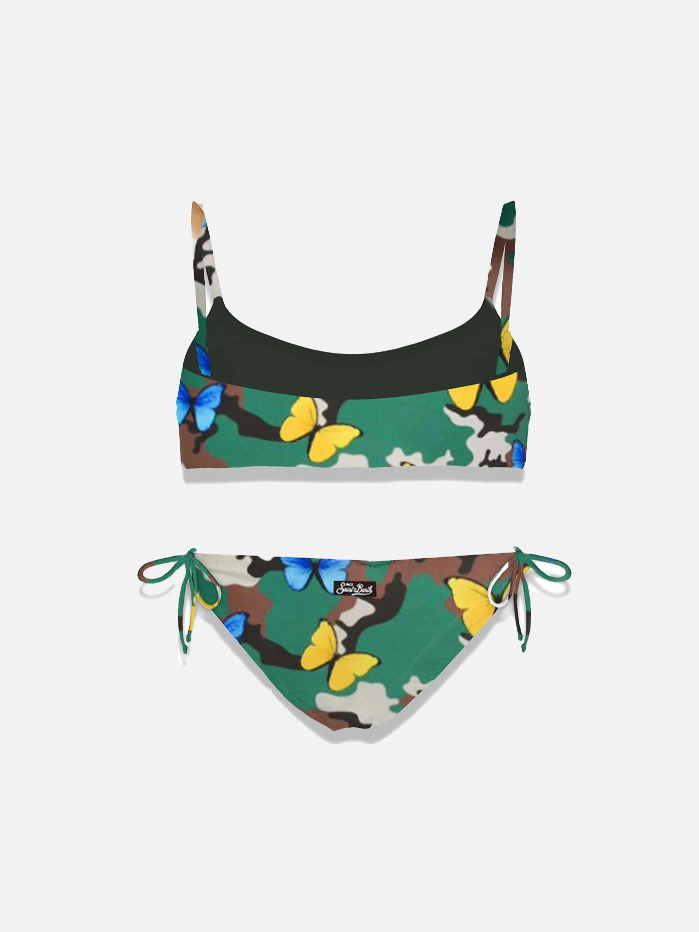 Mädchenbikini mit Schmetterlingsmuster auf Tarnhintergrund