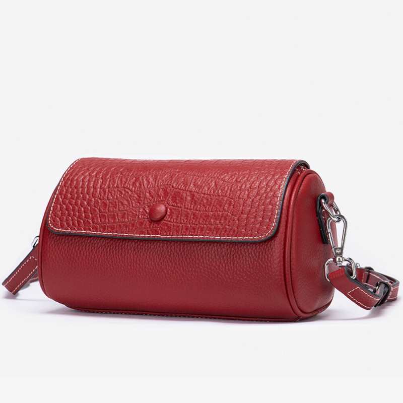Sac bandoulière en forme de tonneau pour femme, pochette bandoulière en cuir véritable, sac de créateur pour femme 7605