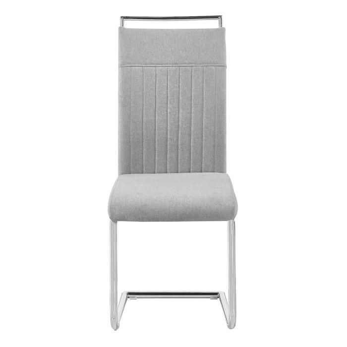 Conjunto de 4 cadeiras ERICA para sala de jantar ou cozinha, com assento acolchoado, puxadores e pés cromados e estofamento em tecido cinza claro.