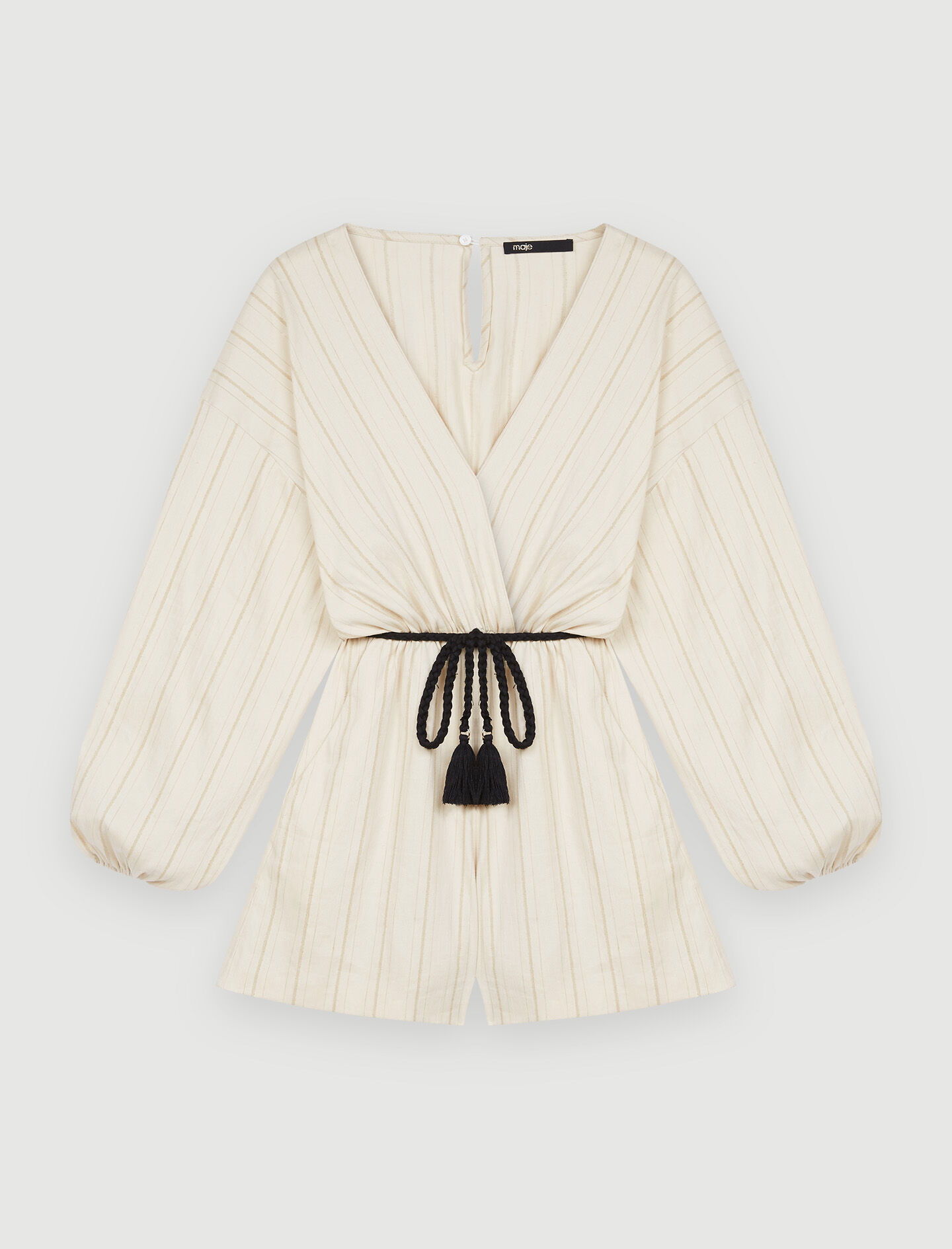 Korte jumpsuit van linnen en katoenmix - Beige