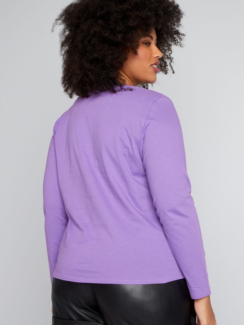 Camiseta básica de manga larga y cuello en V - MORADO