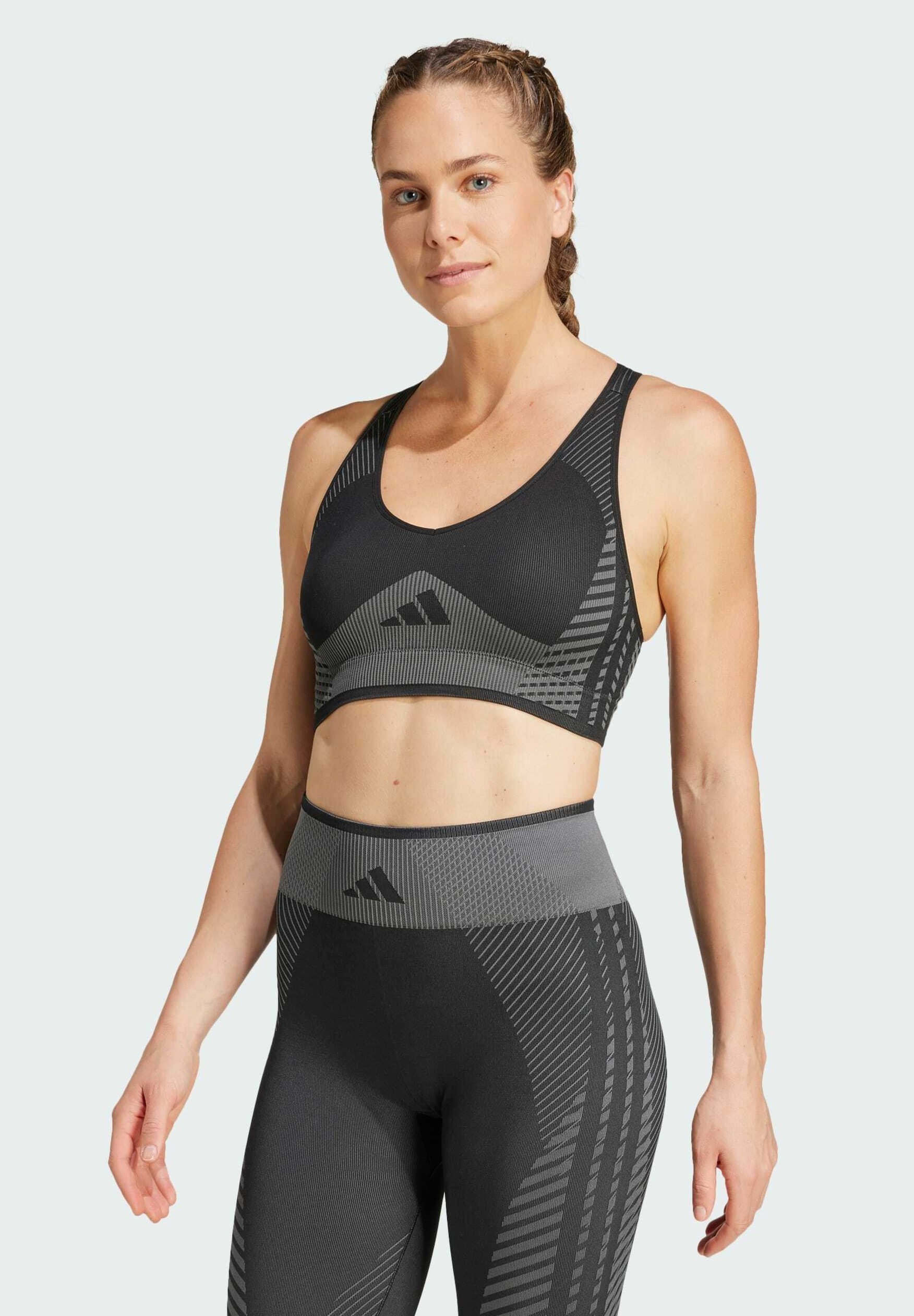 adidas Performance AEROKNIT LIGHT SUPPORT - Športová podprsenka so strednou oporou - čierna sivá šesť