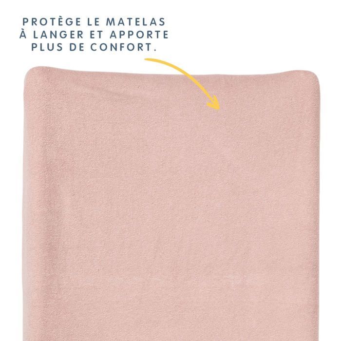 Housse matelas à langer élastiquée - BABYCALIN - Rose - 50x71cm - Éponge 80% coton 20% polyester
