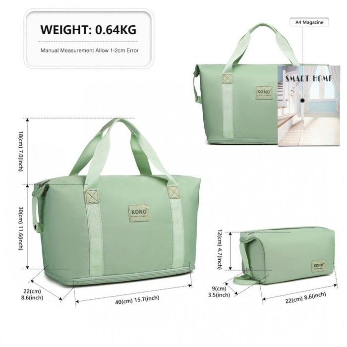 Kono 5-teiliges Reisekoffer-Set (55/66/76 cm) mit 4 Rollen und Schloss + faltbare Reisetasche mit Kosmetiktasche, Grün