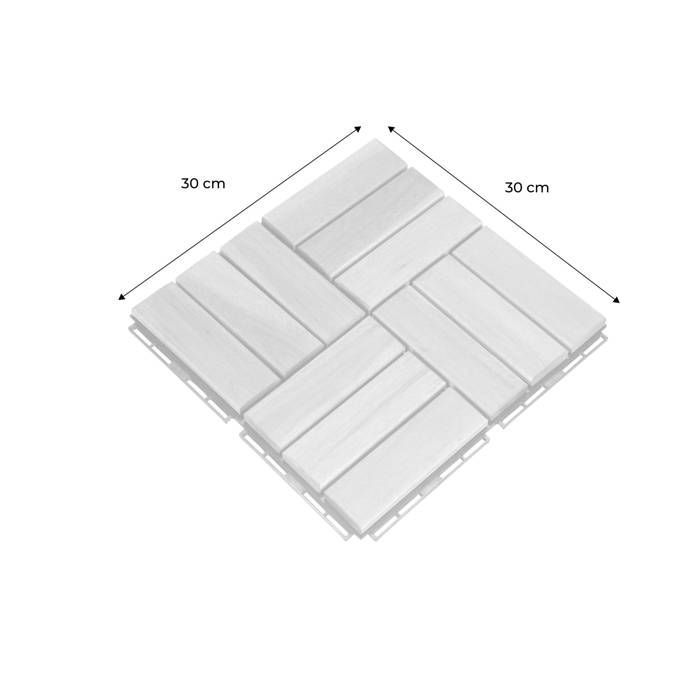 Set di 10 piastrelle per terrazza in legno di acacia, 30x30 cm, con motivo quadrato. Si assemblano a incastro.