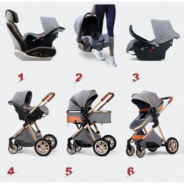 3-in-1 Baby Stroller Combination Car Seat High Carrycot Reversible Adjustable High Quality Puncture-Proof Wheels Push Handle Gray