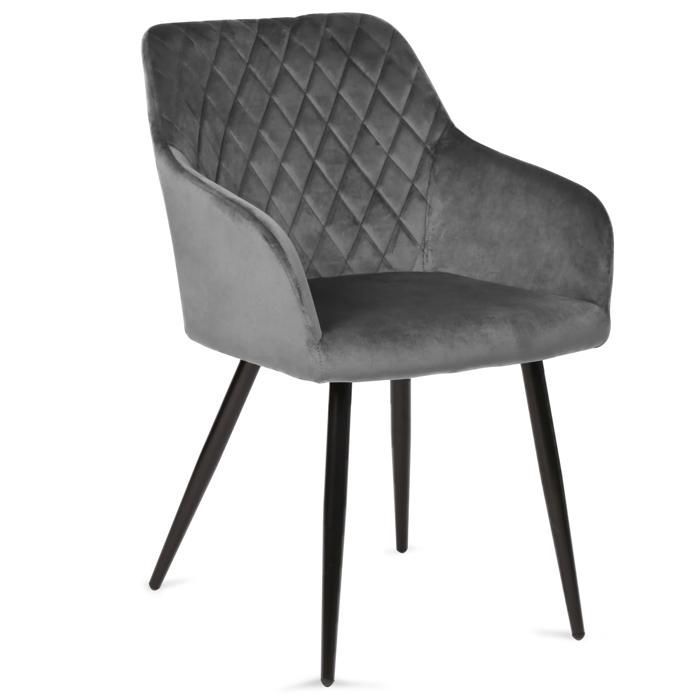 Chaise Fauteuil de salle à manger en velours gris avec accoudoirs Qualité Premium Contemporaine - Assise épaisse et confortable