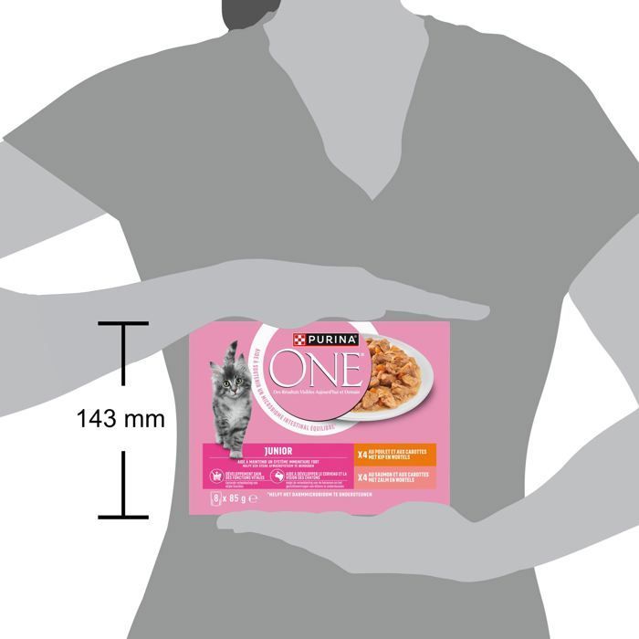 PURINA ONE Chat Junior - de 1 à 12 mois - Effilés en Sauce au Saumon ou au Poulet - 8x85g - Sachet frâcheur pour chaton (Lot de 10)