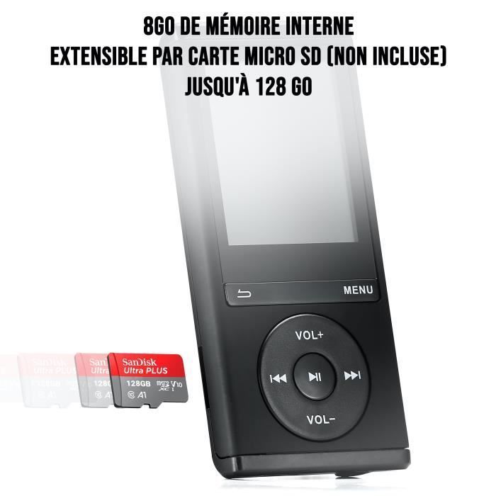 WE Lecteur MP4 8 Go - Audio & Vidéo, Radio FM, Bluetooth 4.0, Podomètre + Écouteurs (Noir)