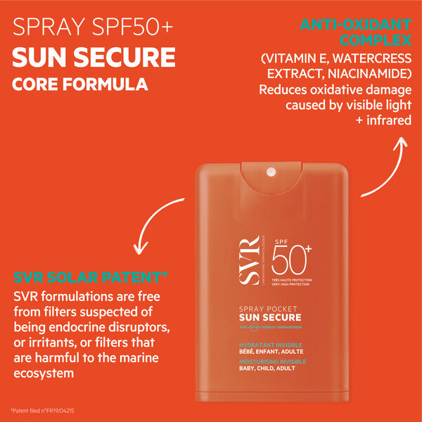 Protector solar hidratante en spray de bolsillo SVR SUN SECURE SPF50+ 20 ml
