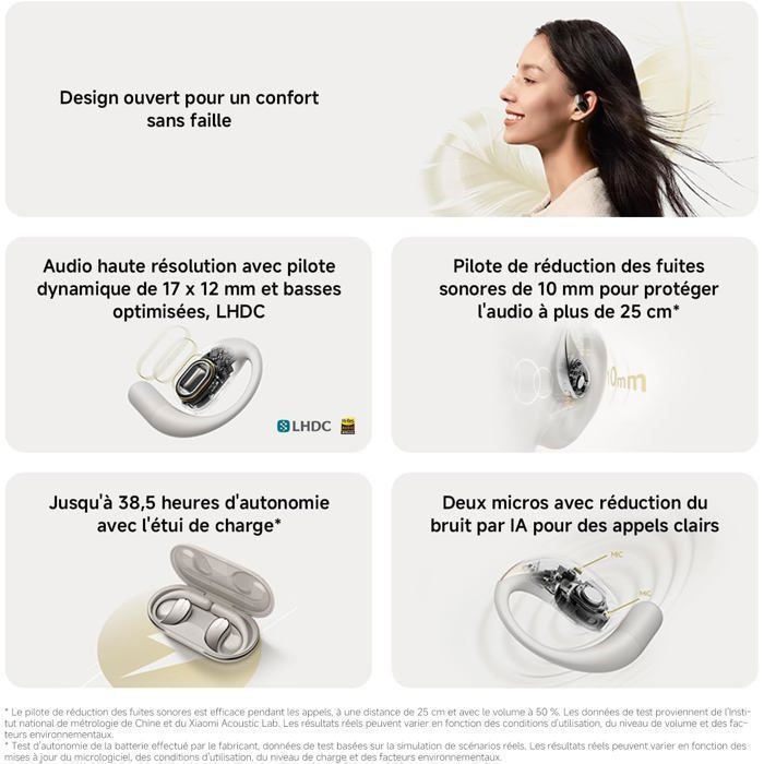 Wireless Earbuds - Xiaomi - Xiaomi OpenWear Stereo Cream - 38.5h Battery Life - AI Noise Cancellation - In-Ear