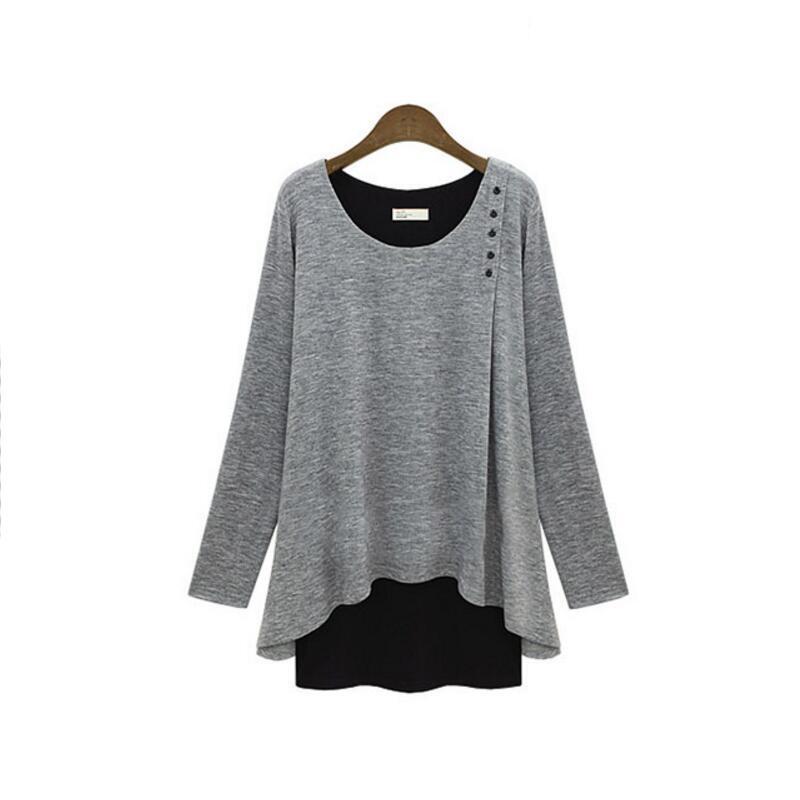 Blouses amples et décontractées pour femmes rondes, grandes tailles (4XL et 5XL), patchwork, effet deux pièces, manches longues.