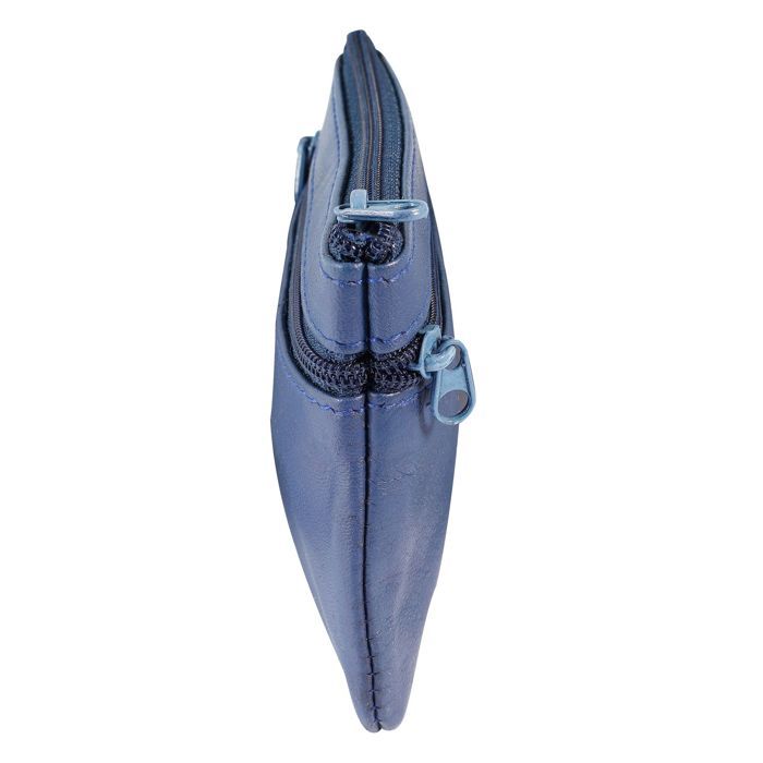 Keyring - LEONARDO VERRELLI - Kagi - Lambskin Leather - Blue - 2 zipped compartments