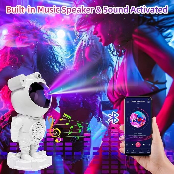 Proyector de cielo estrellado de astronauta, proyector de galaxia, luz nocturna estrellada para niños con nebulosa, control remoto y música Bluetooth.