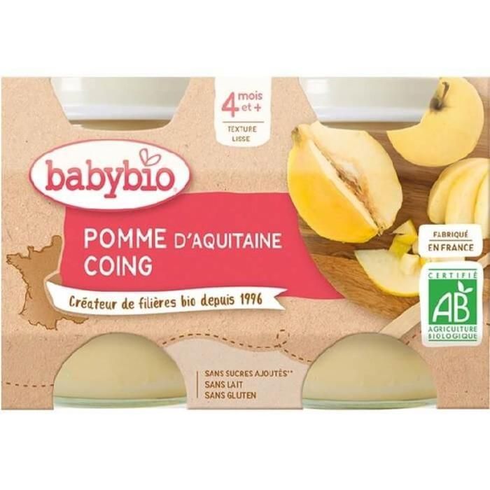 Babybio - Comida para bebés de manzana y membrillo - Ecológica - 2 x 130 g - A partir de 4 meses