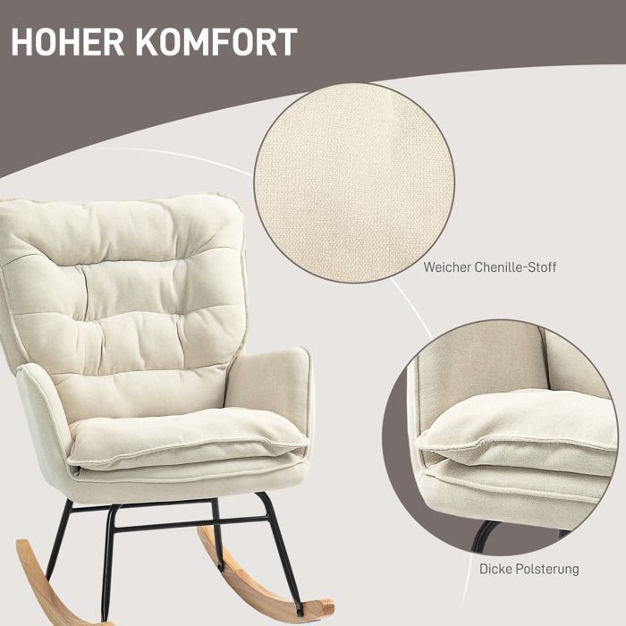 Plaque épaissieFauteuil à bascule Fauteuil à accoudoirs, fauteuil d'allaitement avec aspect chenille, fauteuil à bascule jusqu'à 1