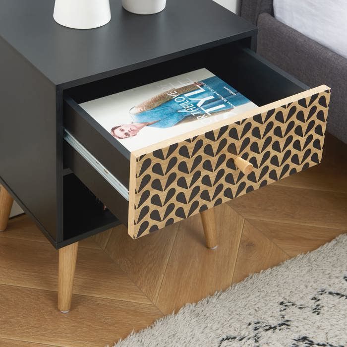 CAPUCINE Nachttisch, schwarz-eichenfarben, 40 cm