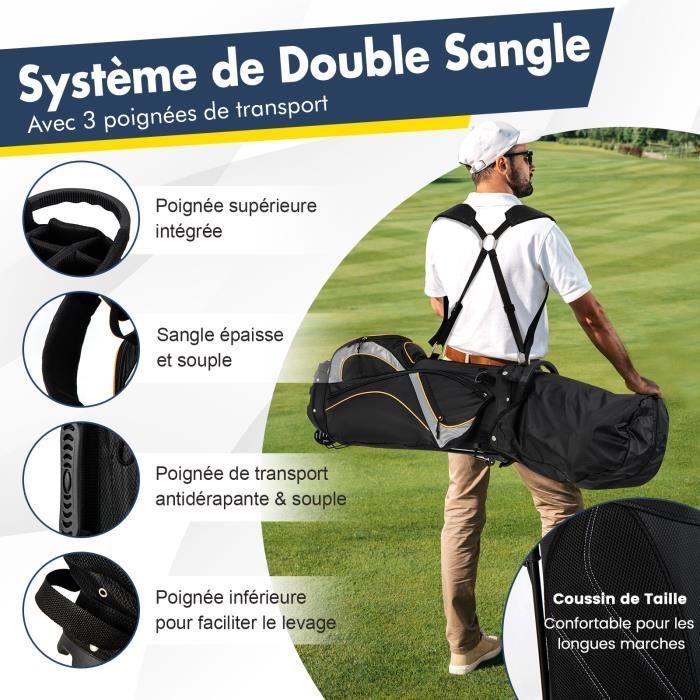 Bolsa de golf trípode COSTWAY - 8 compartimentos y múltiples bolsillos - Bolsa de nailon con soporte - Para palos o vacaciones - 28 x 21 x 89,5 cm - Negra