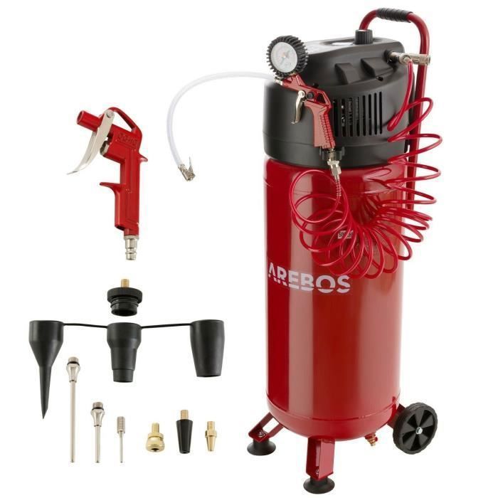 Compressore d'aria AREBOS | con kit di accessori da 13 pezzi | portatile | senza olio | spegnimento automatico | capacità 50 L