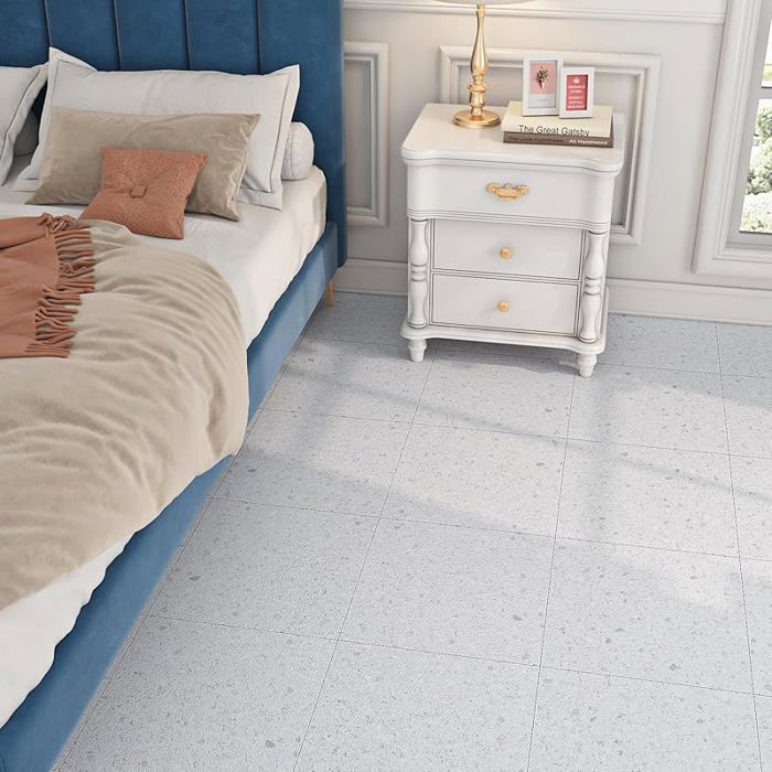 Baldosas adhesivas de PVC Livelynine, terrazo gris claro, baldosas para suelo de cocina, 30x30 cm, suelo de linóleo, 4 baldosas de terrazo gris claro
