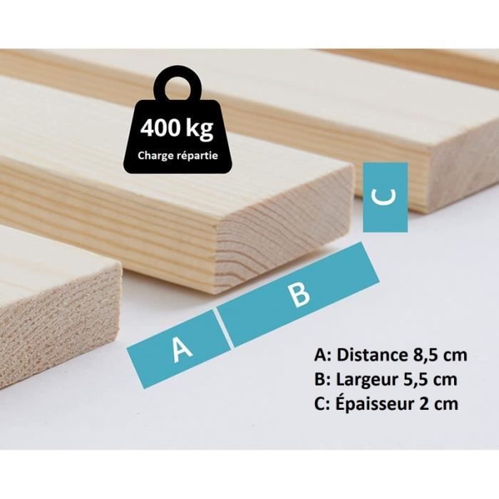 Sommier à lattes sans cadre 140x200cm 14 lattes en bois massif - BB LOISIR - Soutien ferme avec sangle enroulé