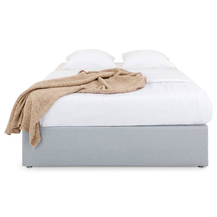 Base de cama tapizada MAYA de 160 x 200 cm, estructura de madera y revestimiento de tela gris, estructura de cama de matrimonio con patas.