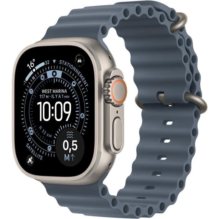 Apple Watch Ultra 3 GPS + Cellular - 49mm - Boîtier Natural Titanium  - Bracelet Anchor Blue OceanBand