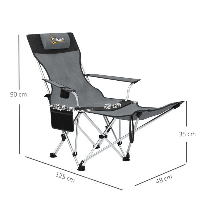 Juego de 2 sillas de camping Outsunny plegables y reclinables con reposapiés, bolsa de almacenamiento, portavasos y reposacabezas (color gris).