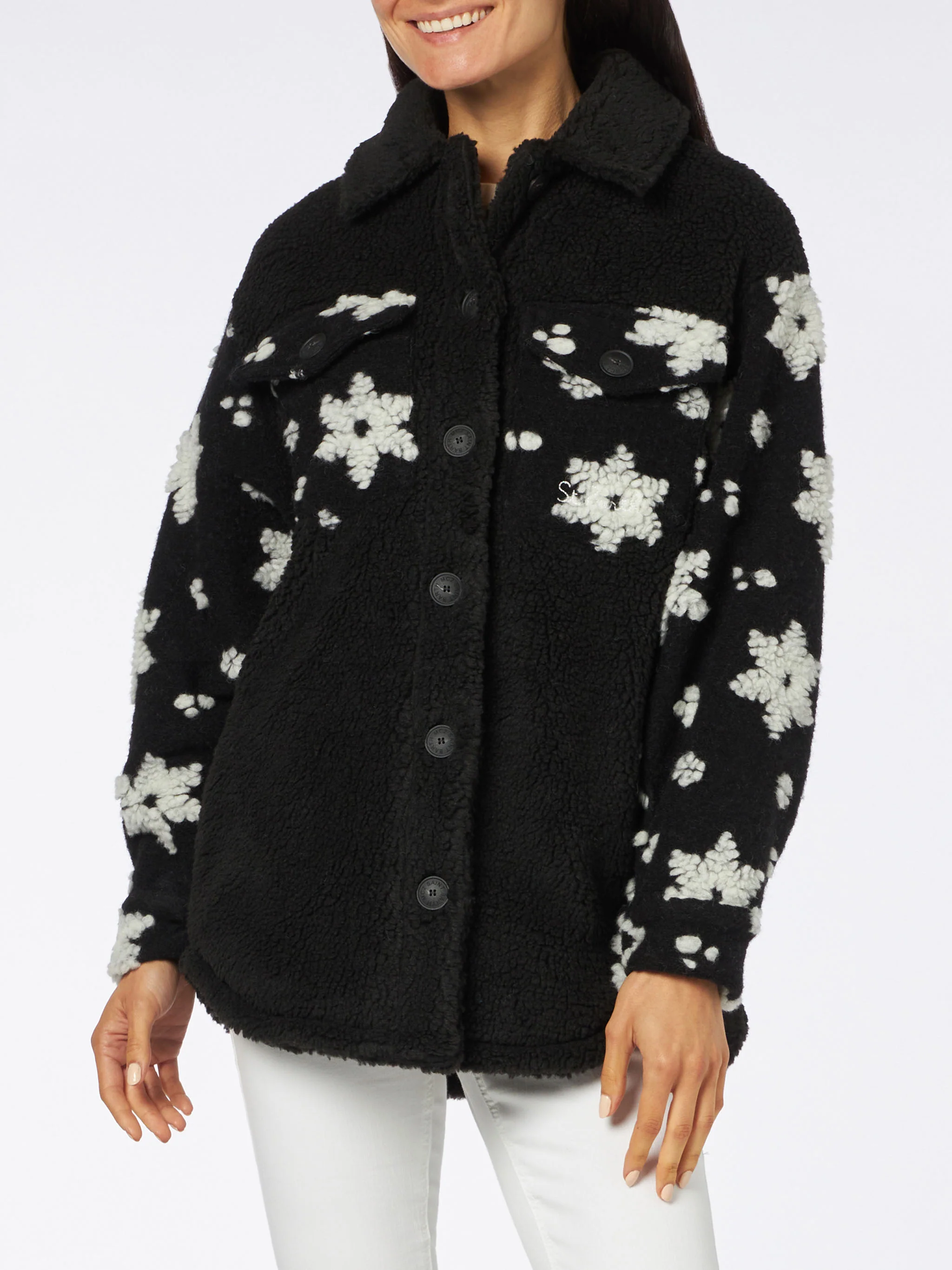 Sherpa top voor dames met sneeuwvlokkenprint