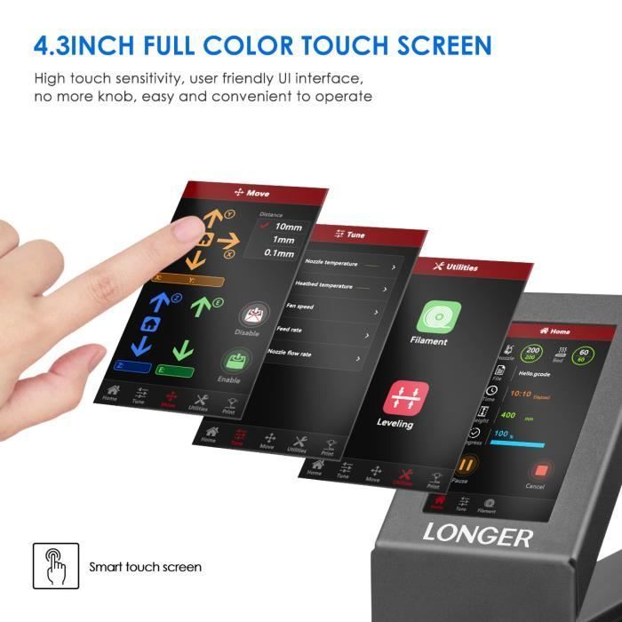 Stampante 3D FDMLONGER LK5 PRO a bassa rumorosità, velocità di estrusione 20-150 mm/s e touchscreen a colori da 4,3''.