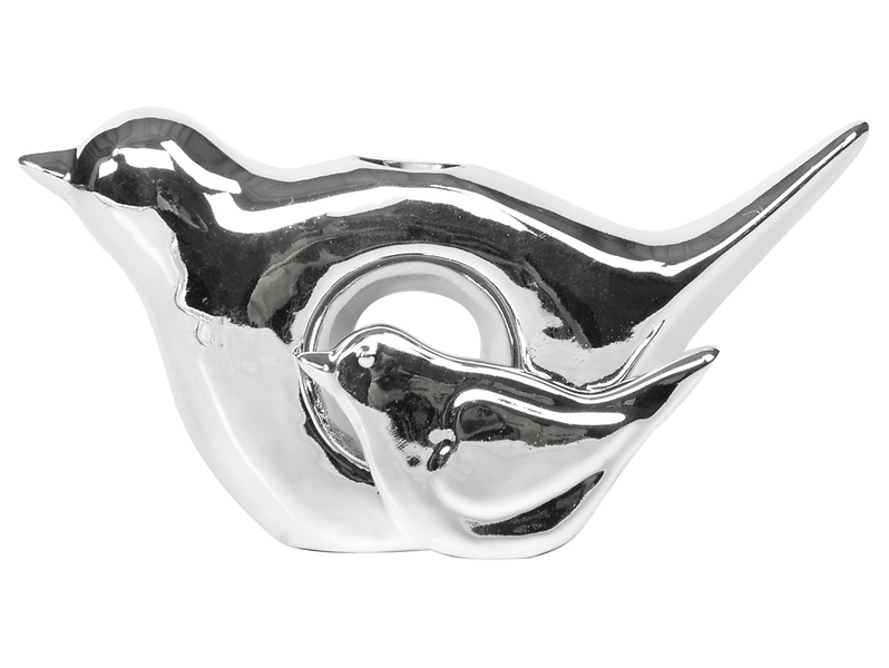 Figurka wazonik ceramiczny Ptaszek 15 cm srebrny