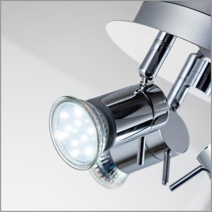 Lámpara de techo LED para baño, cromada, 3 focos regulables, IP44, GU10