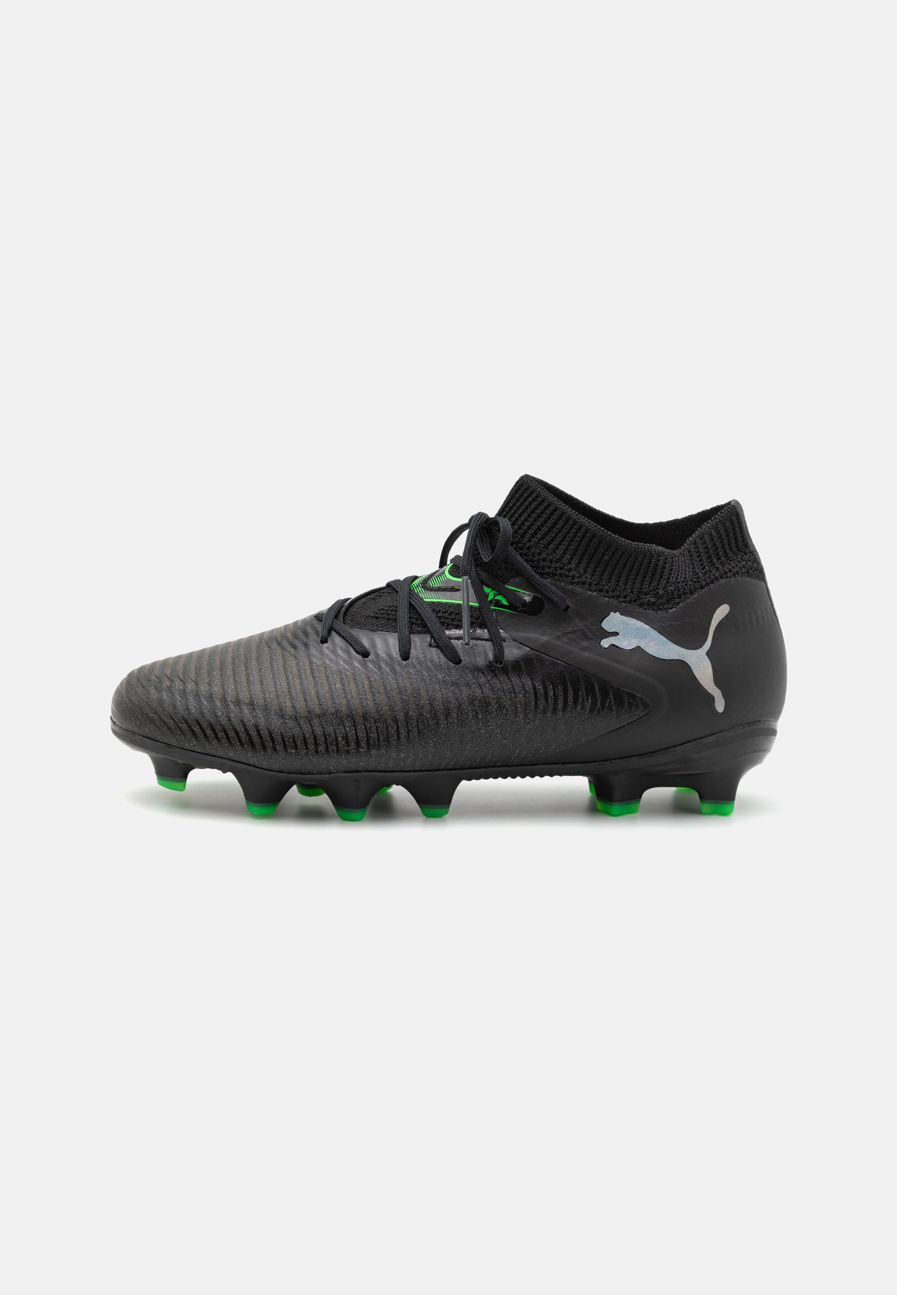 Chaussures de football unisexes Puma FUTURE 8 PRO FG/AG pour terrain ferme - noir/argent/vert fluo