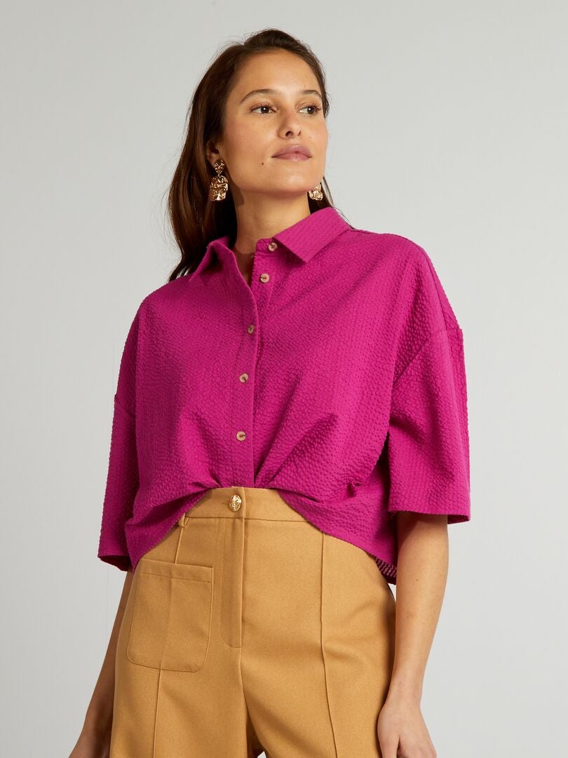 Kort shirt met verlaagde schouders - ROZE