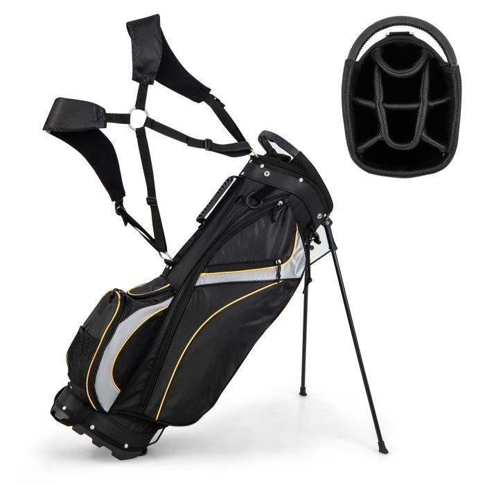 Bolsa de golf trípode COSTWAY - 8 compartimentos y múltiples bolsillos - Bolsa de nailon con soporte - Para palos o vacaciones - 28 x 21 x 89,5 cm - Negra