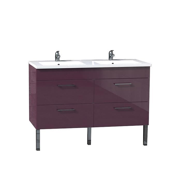 Baño completo WEBER con lavabo doble, 120 cm de ancho - Berenjena brillante - REGA