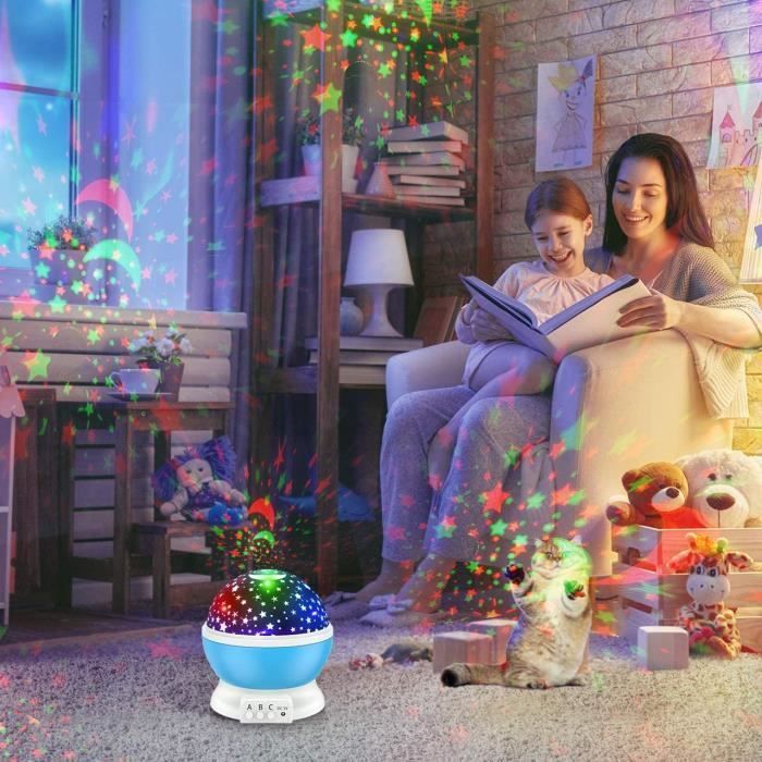 Lámpara de noche infantil con proyección de estrellas y rotación de 360° - Azul