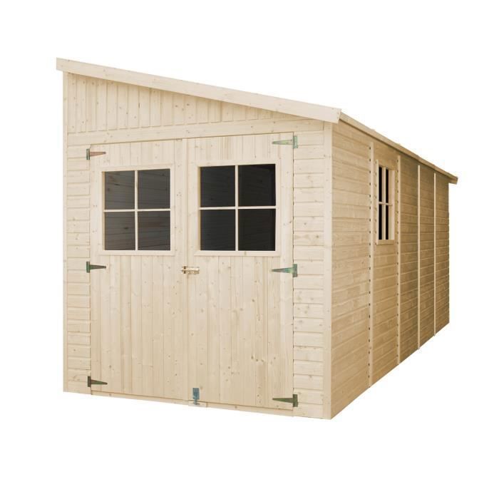 Caseta de jardín de madera TIMBELA de 10,1 m² - 218 x 514 cm - Pino/Abeto - Construcción con paneles - Suelo NO incluido - M341A