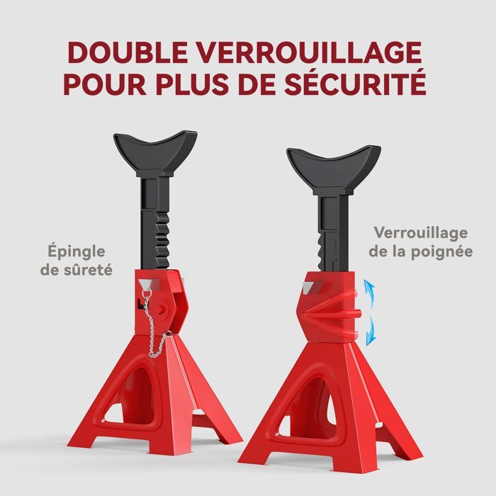 Juego de 2 soportes para gato de coche, capacidad de elevación de 3 toneladas, altura ajustable de 290 a 418 mm, pasador de seguridad rojo.