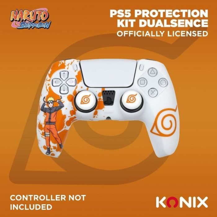 Funda protectora - KONIX - Para mando DualSense de PS5 - Silicona - Reposapulgares - Diseño de Konoha y Naruto - Blanco