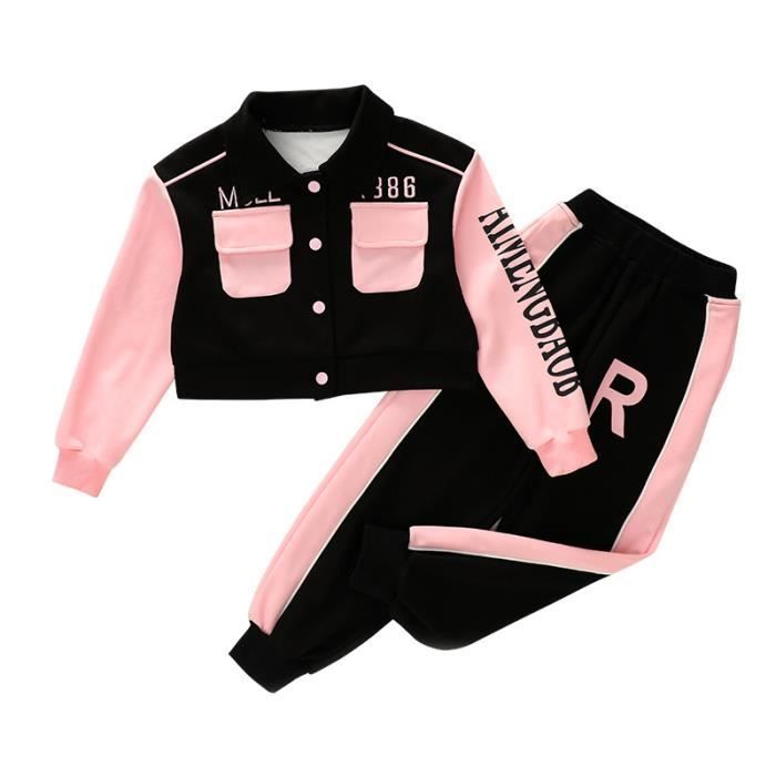 Conjunto de ropa de otoño de 2 piezas para niña: chaqueta corta + pantalón casual de manga larga, rosa.