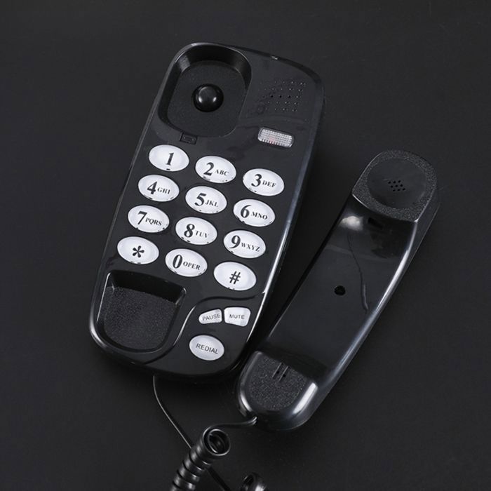 Téléphone fixe filaire blanc, indicateur d’appel muet, fonction recomposition, économie d’énergie, matériau ABS