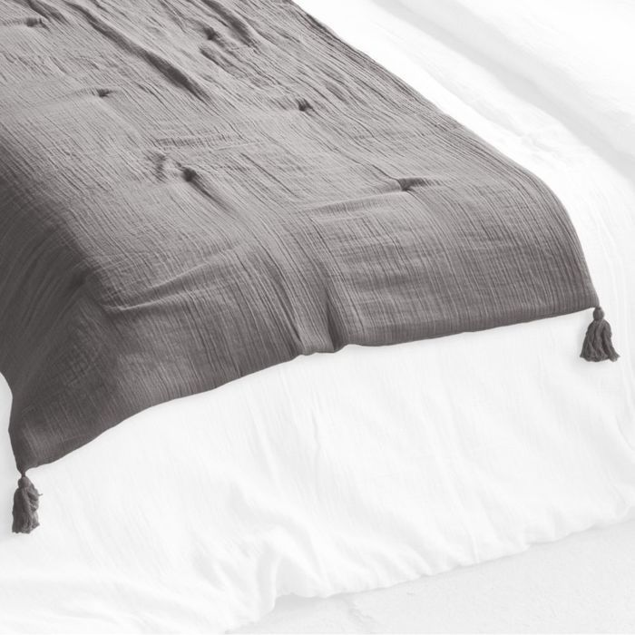 Caminho de cama 90x200 cm, gaze de algodão, cor granito.