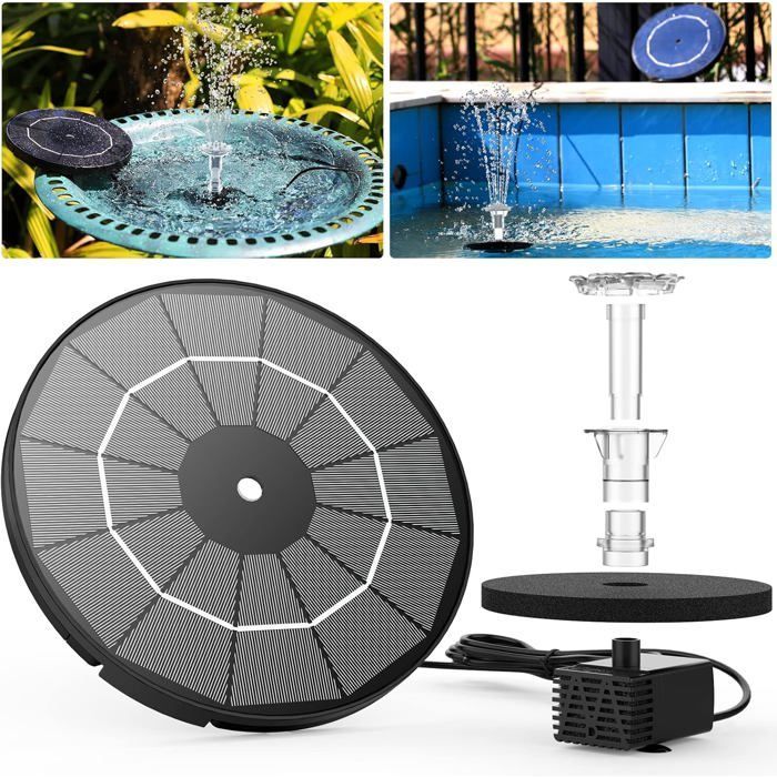 Fuente solar de 3,5 W con 12 boquillas, bomba solar, estanque exterior para bebedero de pájaros, acuario, fuente de jardín (3,5 W)