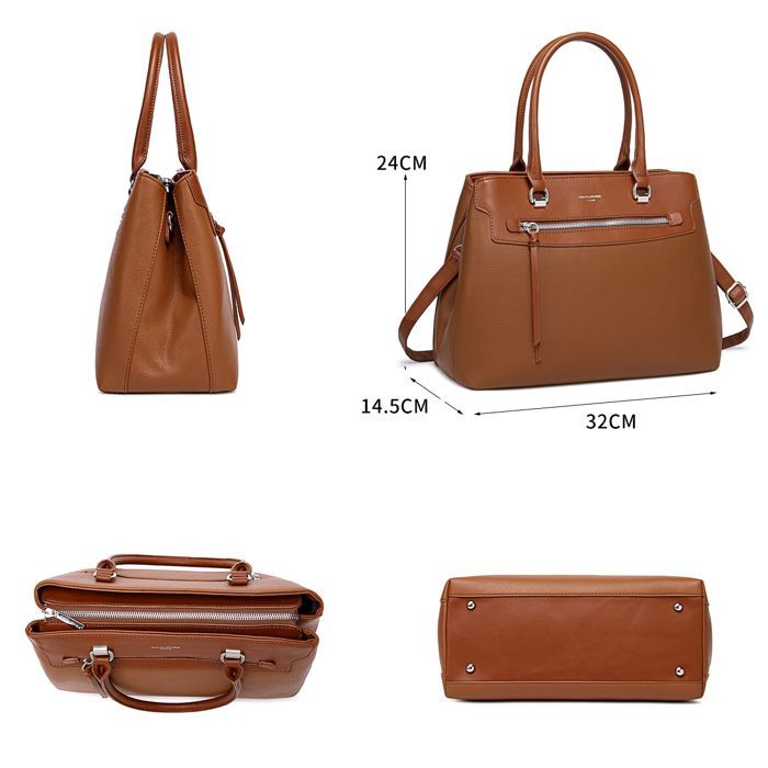 David Jones - Elegante borsa da donna - Borsa tote in ecopelle con tracolla - Scomparti multipli - Blu