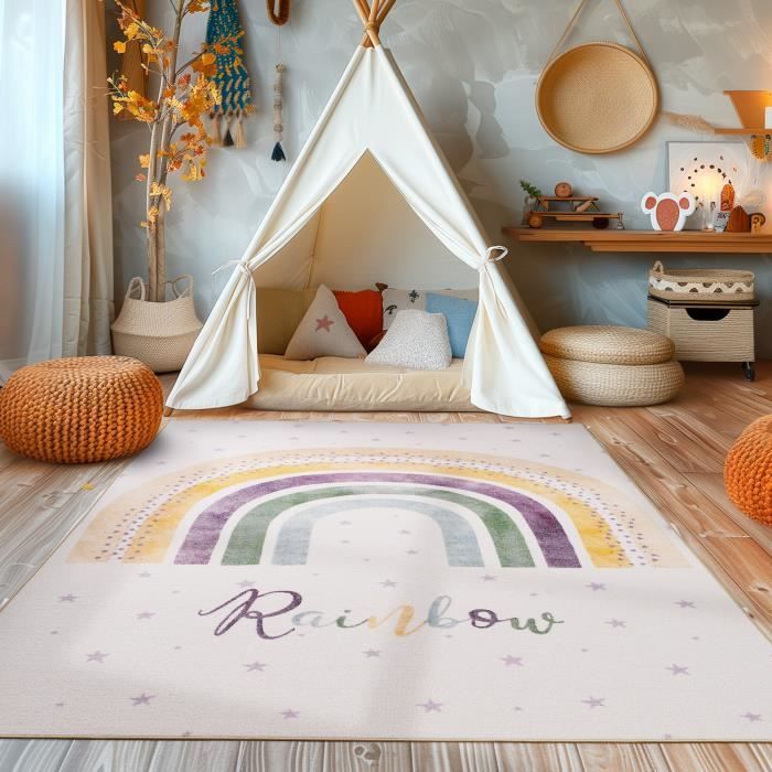 Tappeto per cameretta bambini - SIMPEX - Design arcobaleno - Lavabile - Crema - Unisex