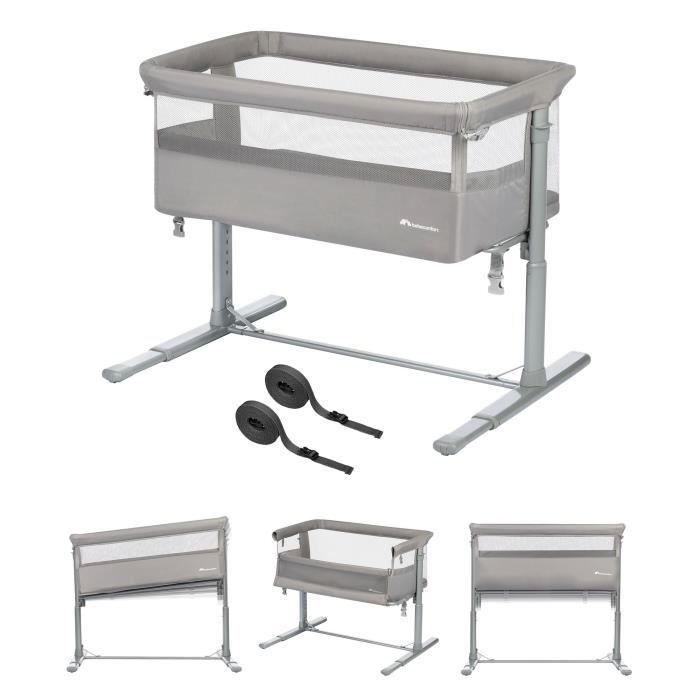 Lettino pieghevole e co-sleeping BEBECONFORT Zina, 0-6 mesi (0-9 kg), 5 posizioni di altezza regolabili, materasso reclinabile, grigio minerale.