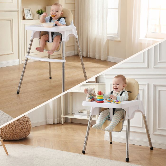 Chaise haute bébé 2-en-1, Coussin amovible, Repose-pieds et Tablette réglables, Chaise enfant 6 mois - 3 ans